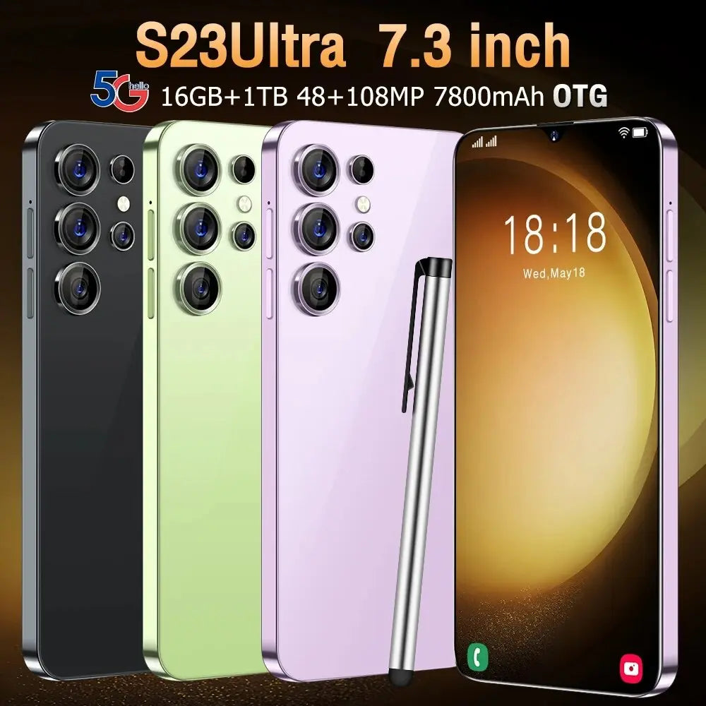 2023 New Hot S23 Ultra Smartphone 7.3 inch Full Screen 4G 5G Synthemetric