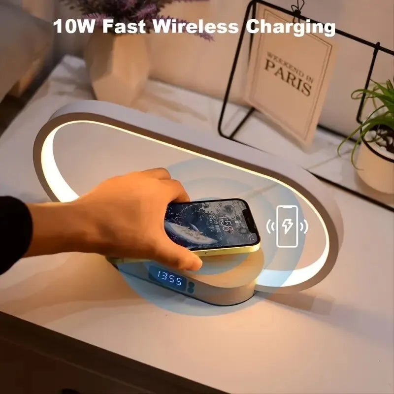 Multifunction Wireless Charger Pad Stand Clock LED Desk Lamp