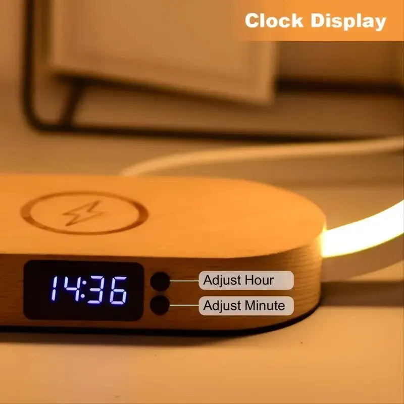 Multifunction Wireless Charger Pad Stand Clock LED Desk Lamp