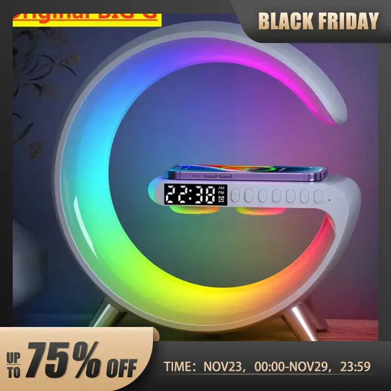 Wireless Charger Stand Alarm Clock Bluetooth Speaker LED Lamp RGB Night Light Fast Charging Station for iPhone Samsung Xiaomi NGUEMALEX BUSINESS