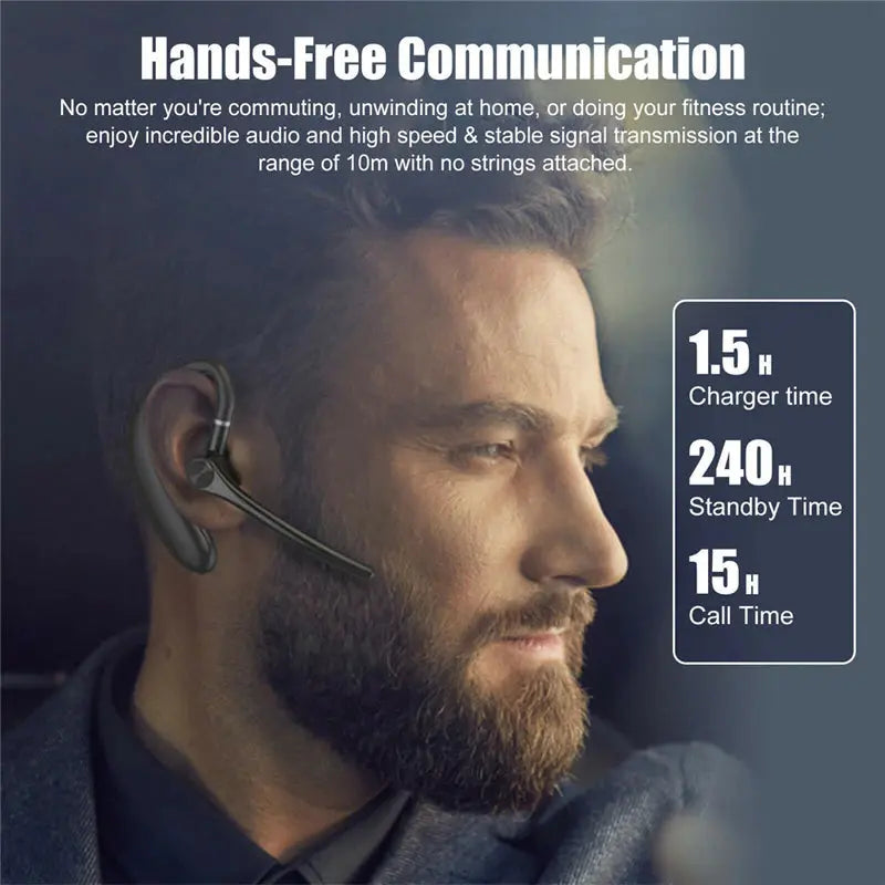 Business Wireless Headset Handsfree Earphones for Both Right Left Ear for Android 