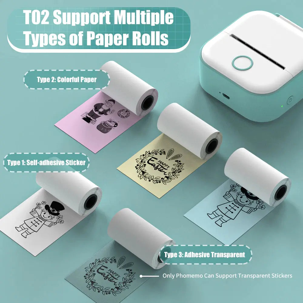 T02 Portable Mini Wireless Thermal Pocket Printer Self-Adhesive Stickers Use for Diy,Journal Sticker Impresora Portátil