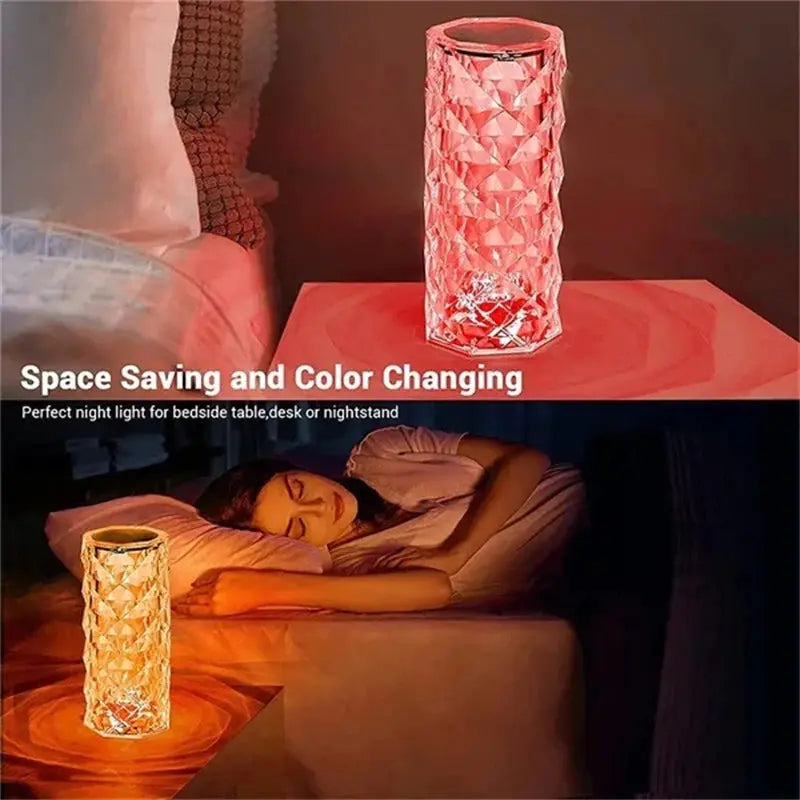 3/16 Colors LED Crystal Table Lamp Rose Light Projector Touch Romantic Diamond Atmosphere Light USB LED Night Light for Bedroom